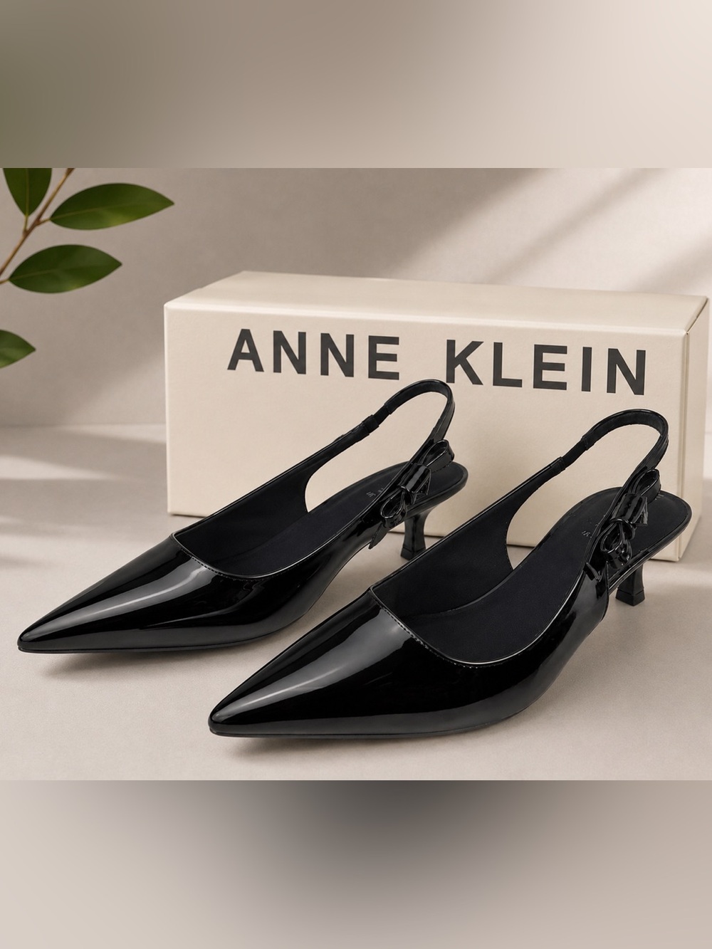 Anne Klein Black Patent Pointed Toe Slingback Pumps